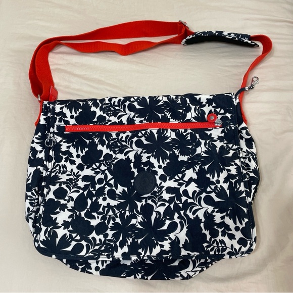 Kipling Handbags - Kipling Floral Print Crossbody Bag with Orange Adjustable Strap and Bag Charm